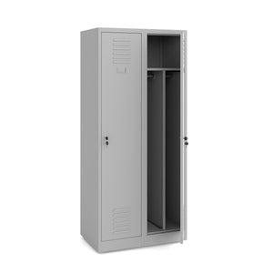Hellgrauer sozialer Metallschrank 180×80×50 2-teilig verschließbar, für Kleidung belüftet
