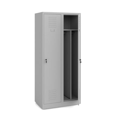 Hellgrauer sozialer Metallschrank 180×80×50 2-teilig verschließbar, für Kleidung belüftet
