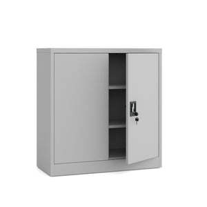 Metallschrank Niedriger zweitüriger hellgrau 90x90x40 mit Fächern für Dokumente und Aktenordner