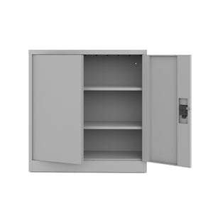 Metallschrank Niedriger zweitüriger hellgrau 90x90x40 mit Fächern für Dokumente und Aktenordner