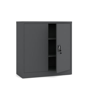 Metallschrank Niedriger zweitüriger anthrazit 90x90x40 mit Einlegeböden für Dokumente und Ordner