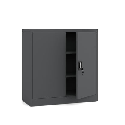 Metallschrank Niedriger zweitüriger anthrazit 90x90x40 mit Einlegeböden für Dokumente und Ordner