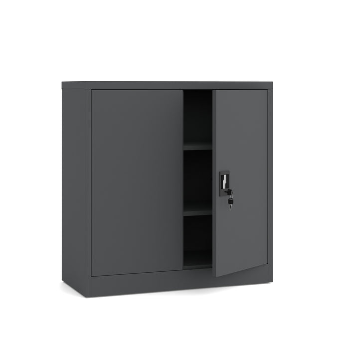 Metallschrank Niedriger zweitüriger anthrazit 90x90x40 mit Einlegeböden für Dokumente und Ordner