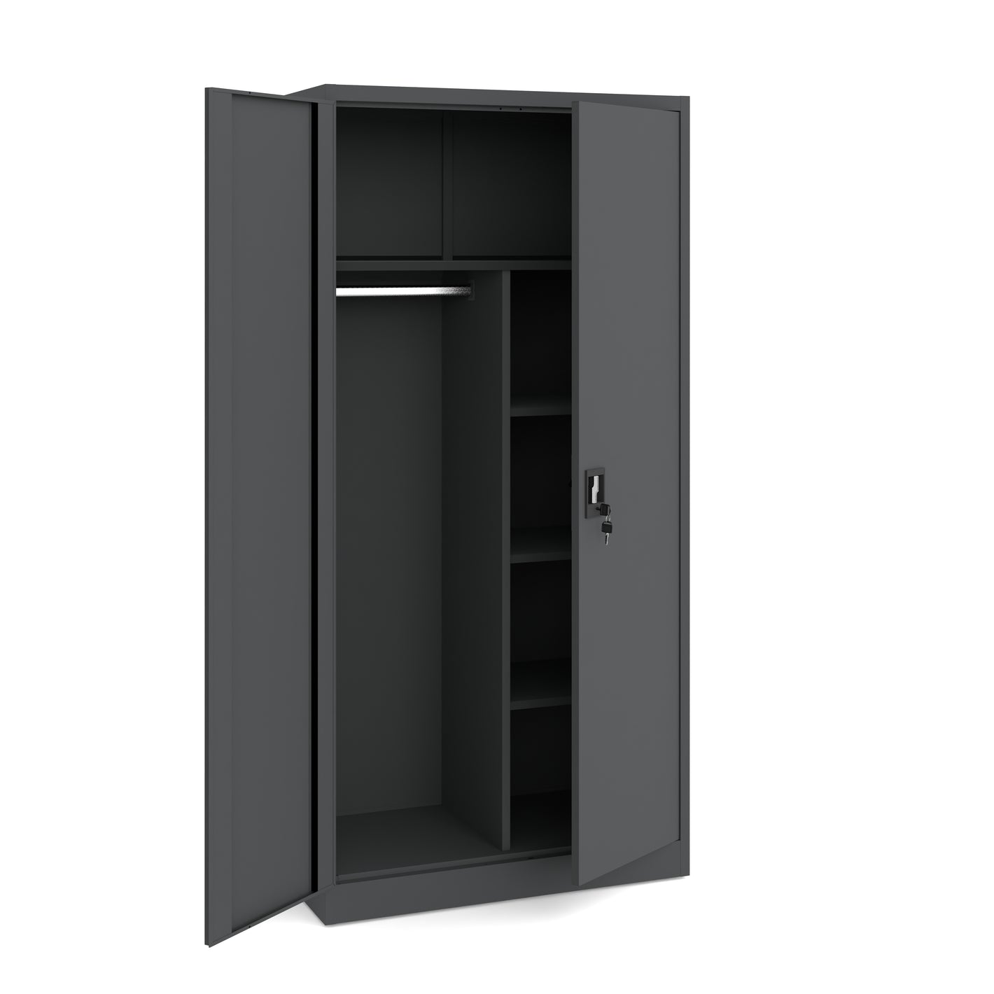 Metallspind anthrazit 185x90x45 mit Fachböden für Dokumente und Kleiderstange
