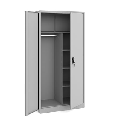 Metallspind hellgrau 185x90x45 mit Fachböden für Dokumente und Kleiderstange